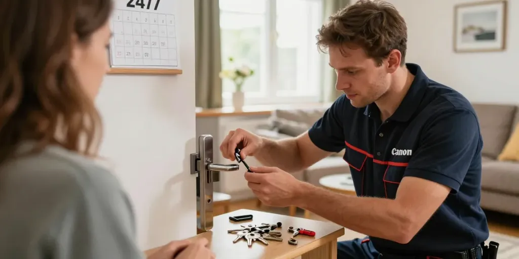 Spoed slotenmaker Arnhem biedt 24/7 service, professionele slotenmaker vervangt beschadigd slot in huiskamer.